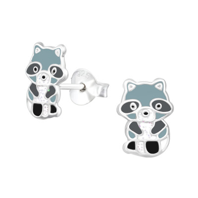 Children's Silver Raccoon Ear Studs with Epoxy