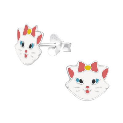 Children's Silver Cat Ear Studs with Epoxy