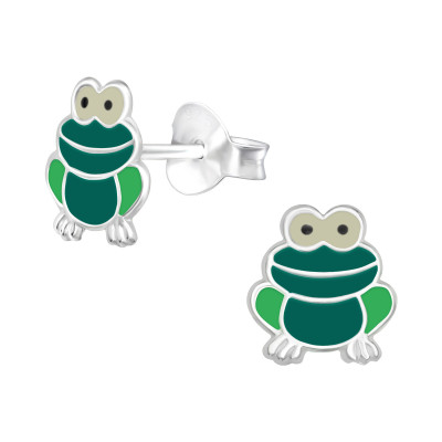 Children's Silver Frog Ear Studs with Epoxy