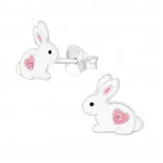 Children's Silver Rabbit Ear Studs with Crystal and Epoxy