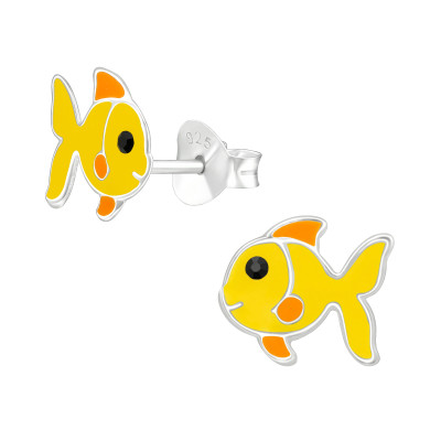 Children's Silver Fish Ear Studs with Crystal and Epoxy