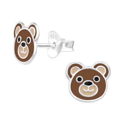 Children's Silver ฺฺBear Ear Studs with Epoxy