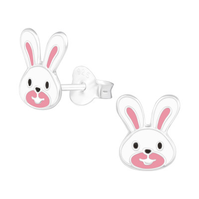 Children's Silver Rabbit Ear Studs with Epoxy