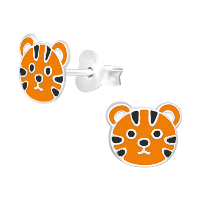 Children's Silver Tiger Ear Studs with Epoxy