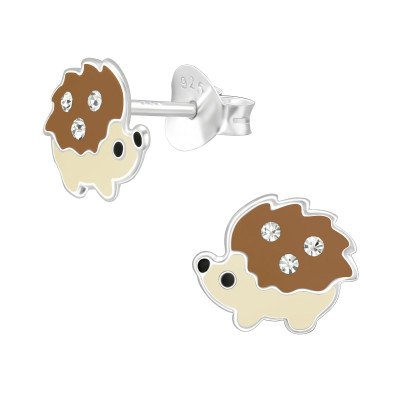 Children's Silver Hedgehog Ear Studs with Crystal and Epoxy