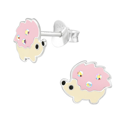 Children's Silver Hedgehog Ear Studs with Crystal and Epoxy