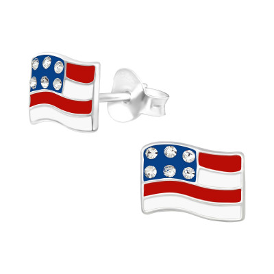 Children's Silver Usa Ear Studs with Crystal and Epoxy