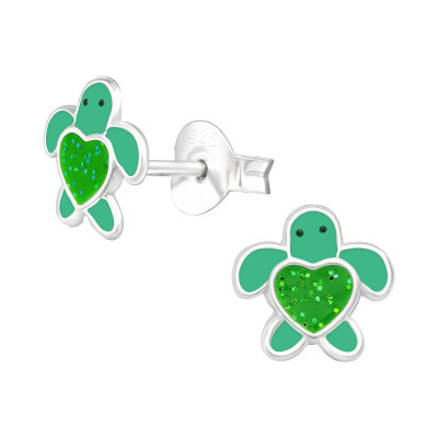 Children's Silver Turtle Ear Studs with Epoxy