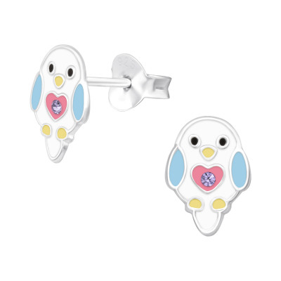 Children's Silver Chick Ear Studs with Crystal and Epoxy