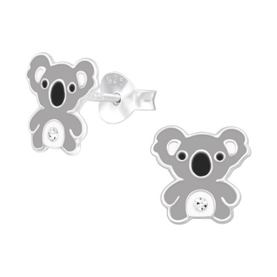 Children's Silver Koala Ear Studs with Crystal and Epoxy