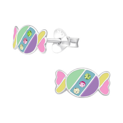 Children's Silver Candy Ear Studs with Crystal and Epoxy