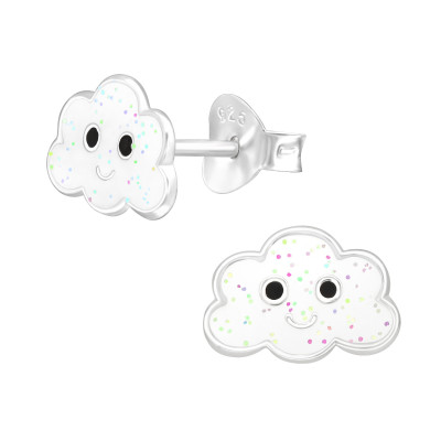 Children's Silver Cloud Ear Studs with Epoxy