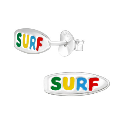 Surfboard Children's Sterling Silver Ear Studs with Epoxy