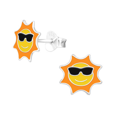 Children's Silver Sun Ear Studs with Epoxy