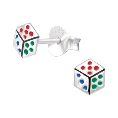 Children's Silver Dice Ear Studs with Epoxy