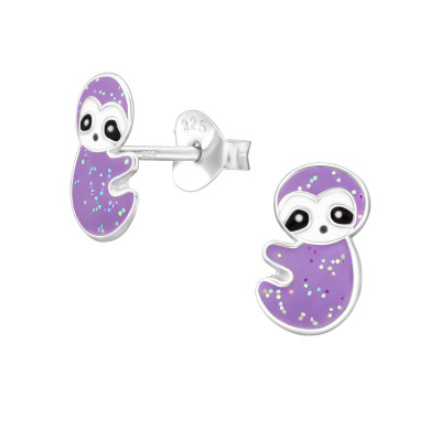 Sloth Children's Sterling Silver Ear Studs with Epoxy