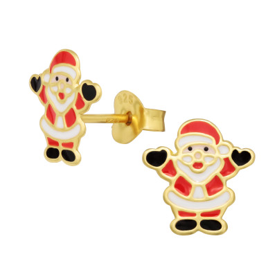 Children's Silver Santa Claus Ear Studs with Epoxy