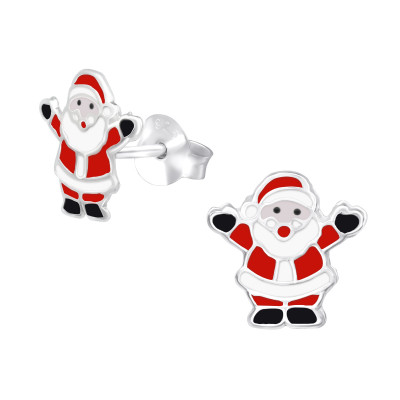Children's Silver Santa Claus Ear Studs with Epoxy