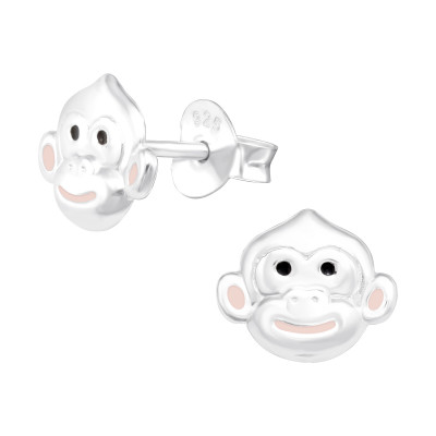 Children's Silver Monkey Ear Studs with Epoxy