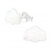 Children's Silver Cloud Ear Studs with White Glitter Epoxy
