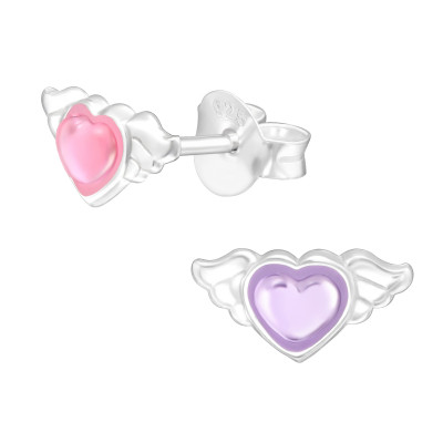 Children's Silver Heart Ear Studs with Plastic