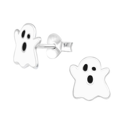 Children's Silver Ghost Ear Studs with Epoxy