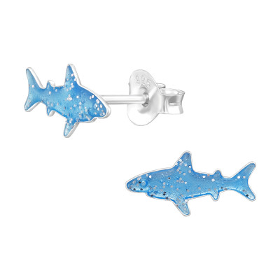 Children's Silver Shark Ear Studs with Epoxy