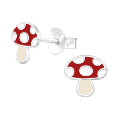 Children's Silver Mushroom Ear Studs with Epoxy