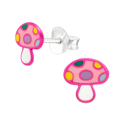 Children's Silver Mushroom Ear Studs with Epoxy