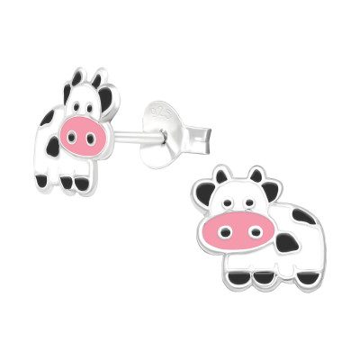Children's Silver Cow Ear Studs with Epoxy