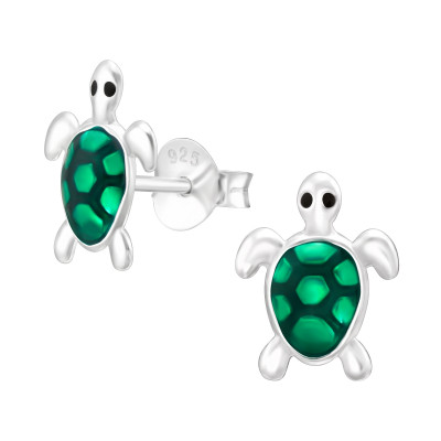 Children's Silver Turtle Ear Studs with Epoxy