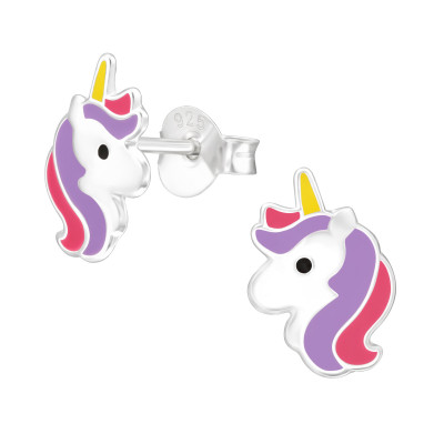 Children's Silver Unicorn Ear Studs with Epoxy