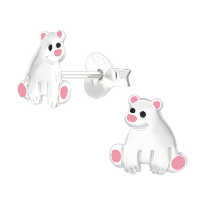 Children's Silver Bear Ear Studs with Epoxy