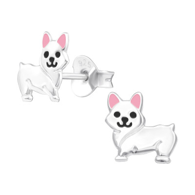 Cute Children's Silver Dog Ear Studs with Epoxy