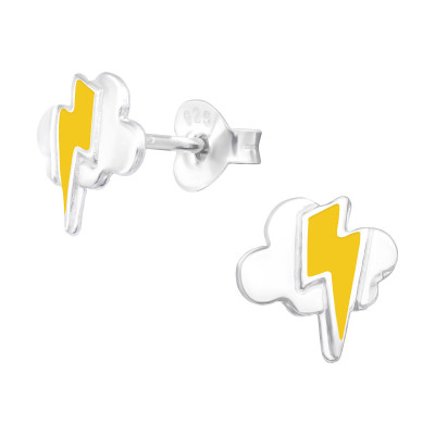 Children's Silver Lightning Bolt Ear Studs with Epoxy