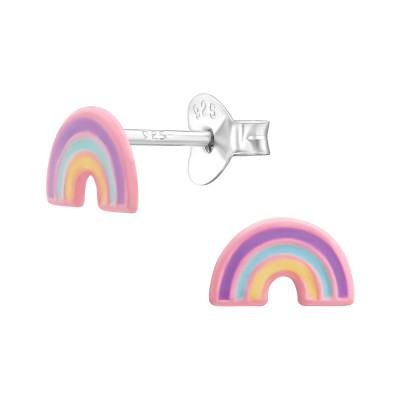 Children's Silver Rainbow Ear Studs with Epoxy