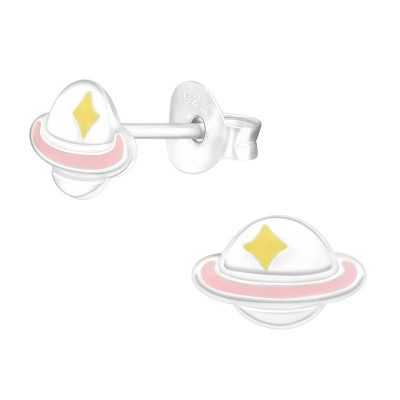 Children's Silver Saturn Ear Studs with Epoxy