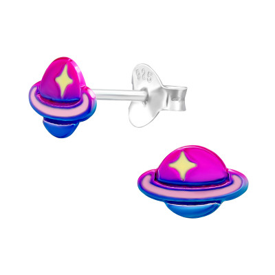 Children's Silver Saturn Ear Studs with Epoxy