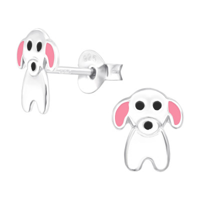 Dainty Children's Silver Dog Ear Studs with Epoxy