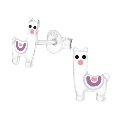 Children's Silver Alpaca Ear Studs with Epoxy