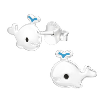 Children's Silver Whale Ear Studs with Epoxy