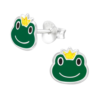 Children's Silver Frog Ear Studs with Epoxy