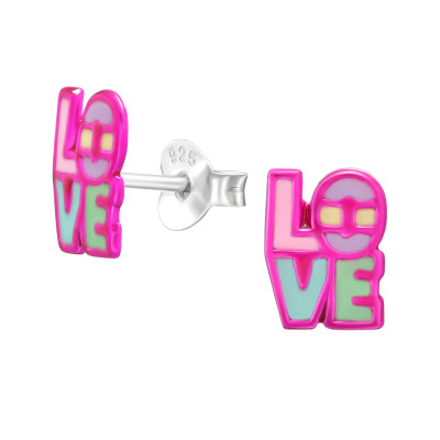 Children's Silver LOVE Ear Studs with Epoxy