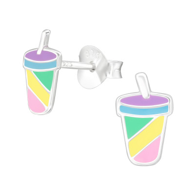 Children's Silver Colorful Tumbler Ear Studs with Epoxy