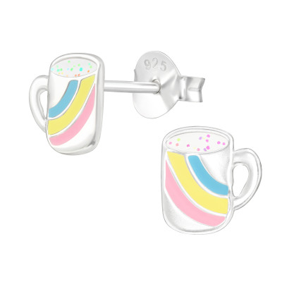 Children's Silver Beer Mug Ear Studs with Epoxy