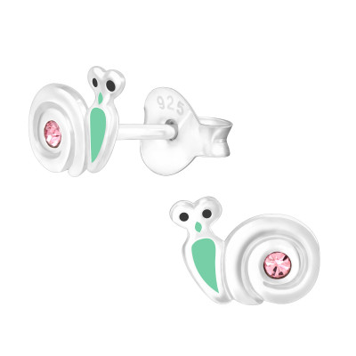 Children's Silver Snail Ear Studs with Crystal and Epoxy