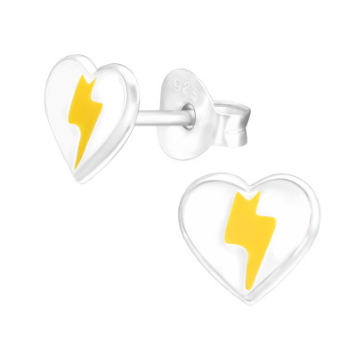 Children's Silver Heart & Bolt Ear Studs with Epoxy