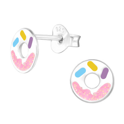 Children's Silver Donut Ear Studs with Epoxy