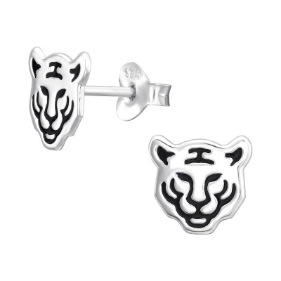 Children's Silver Tiger Ear Studs with Epoxy