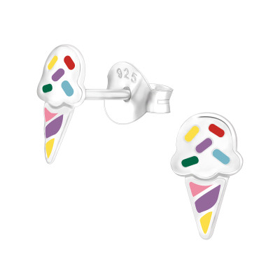 Children's Silver Ice Cream Ear Studs with Epoxy